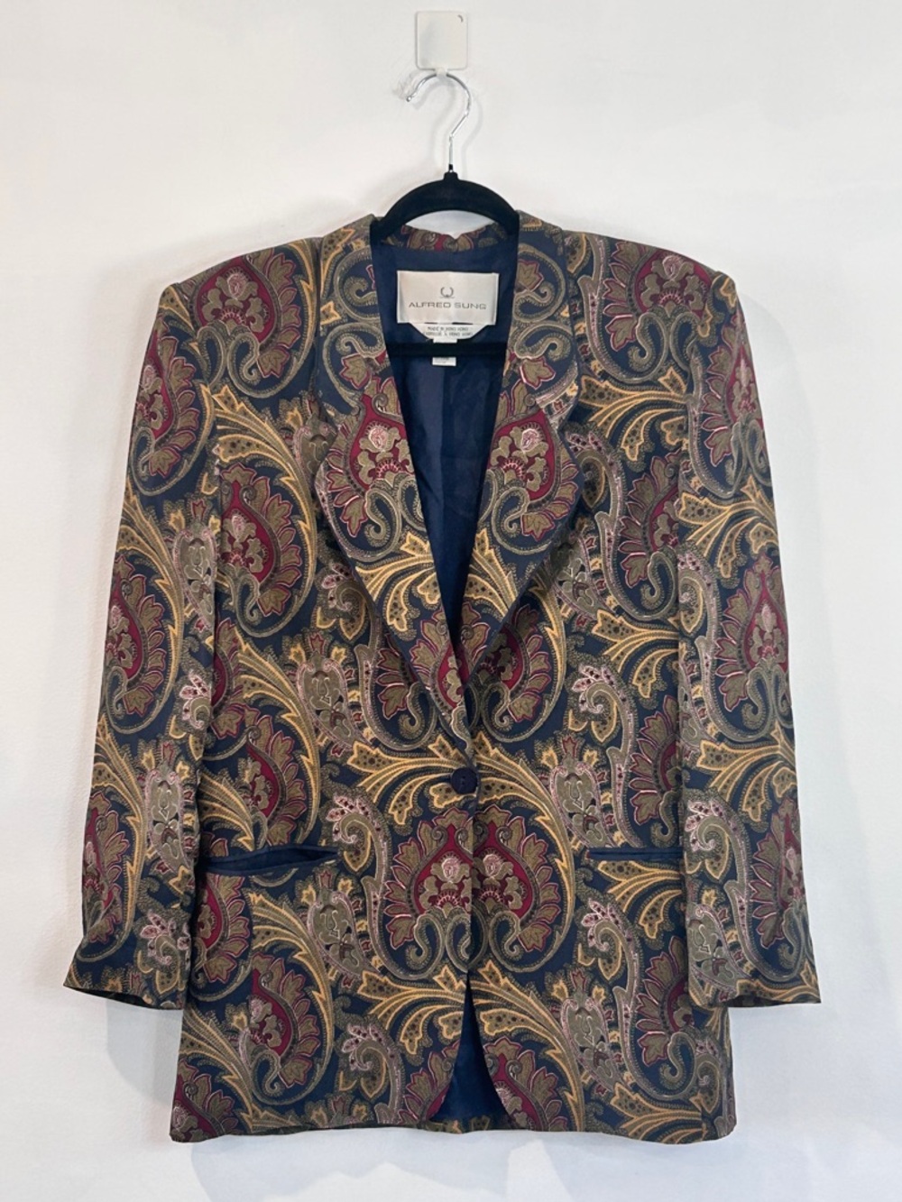 Alfred Sung 90s 100% Silk Paisley Oversized Blazer Size 6 - Picture 3 of 10